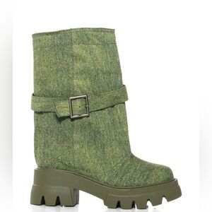 AZALEA WANG Bucket Green Denim Utility Boots